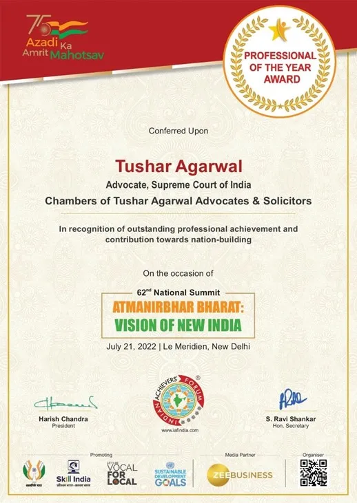 Professional of the Year Award at 62nd National Summit 2022